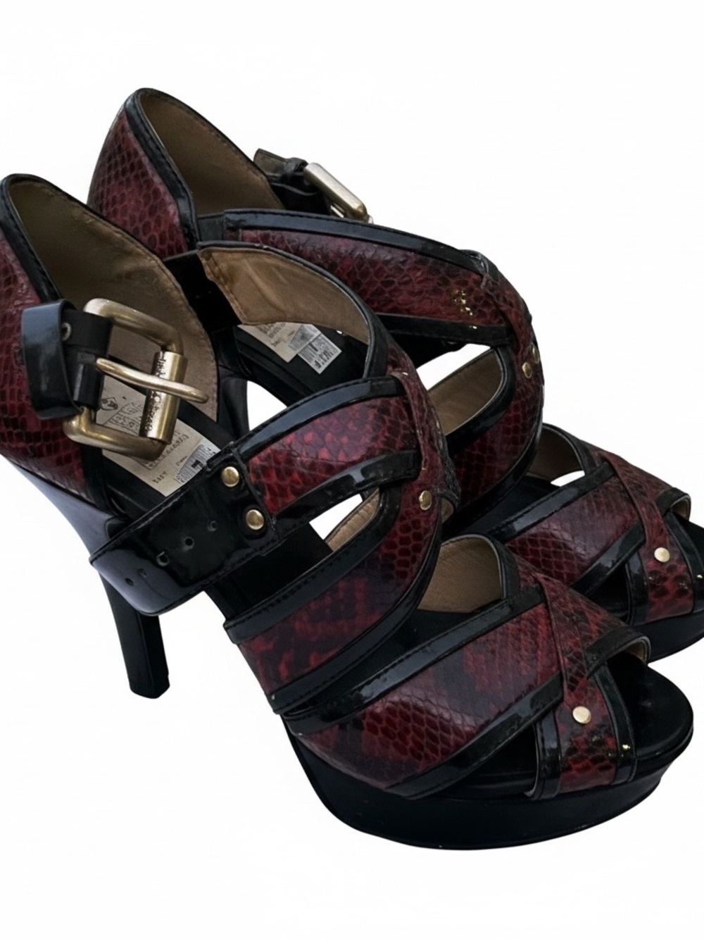 Michael Kors Red Snakeskin Cross-Strap High Heel Sandals - Picture 2 of 4